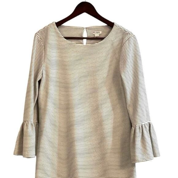 J. Crew Women's Size Small Black and Cream Striped Ruffle-Sleeve Dress - Picture 2 of 6